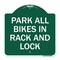 Signmission Park All Bikes in Rack and Lock Sign, Green & White Aluminum Sign, 18" x 18", GW-1818-23498 A-DES-GW-1818-23498 - alternate 1